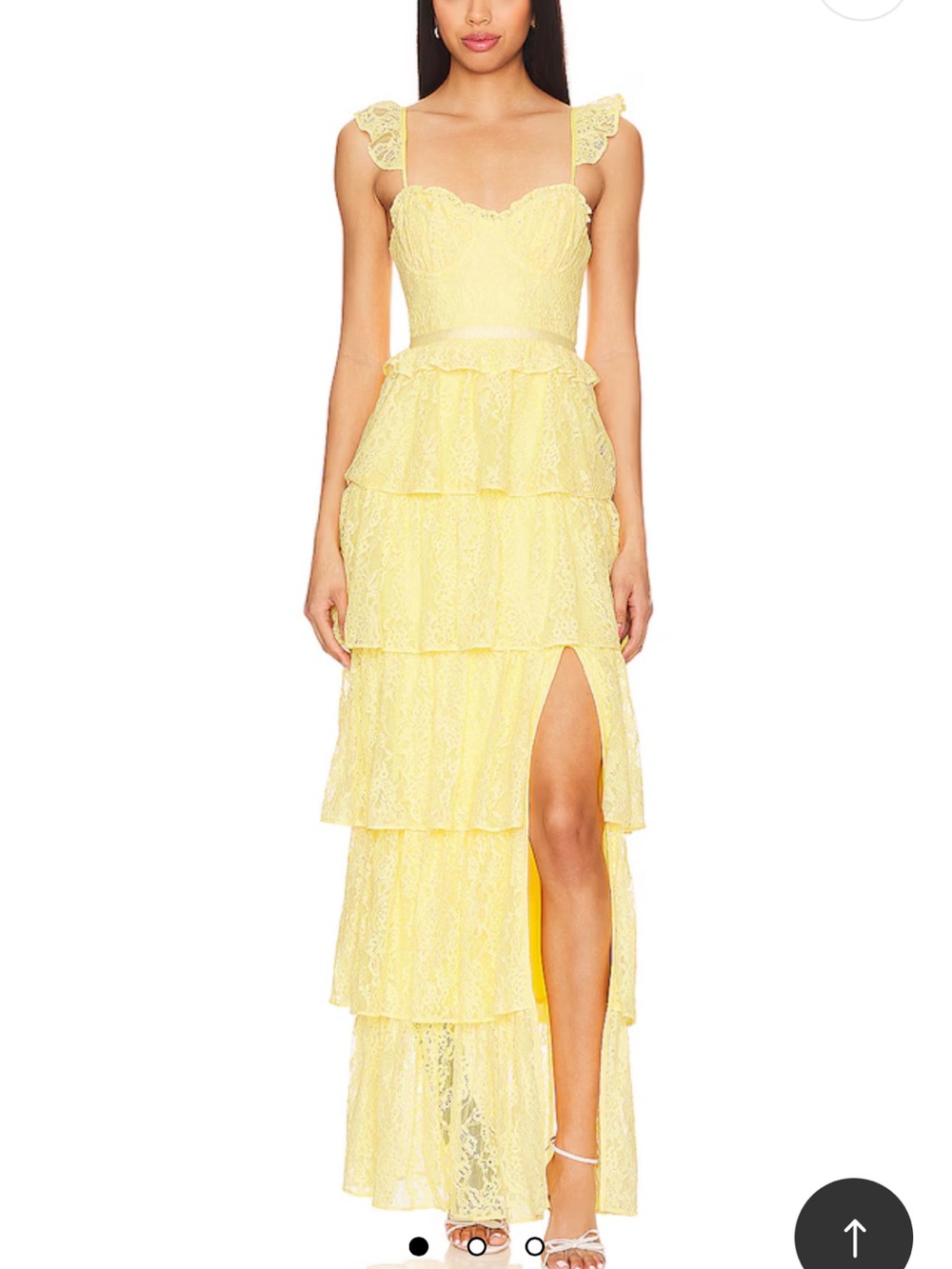 Yellow Lace Tiered Maxi Dress with Side Slit